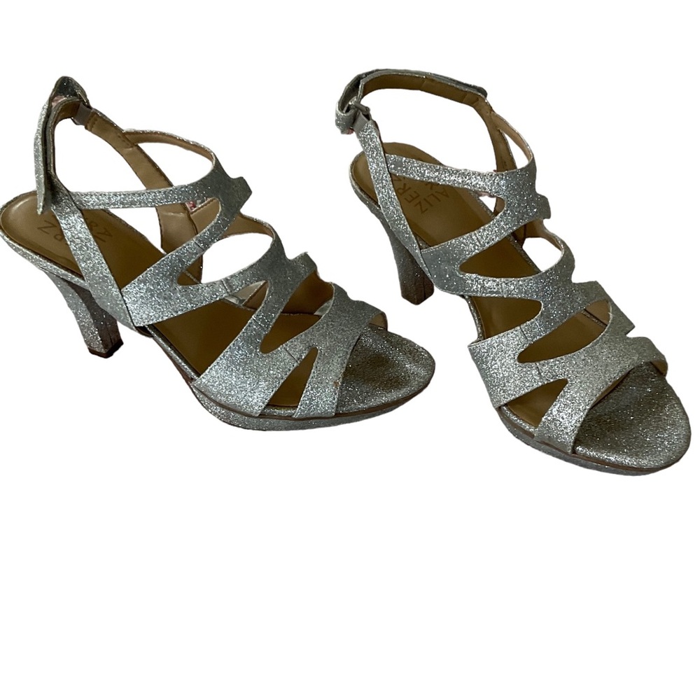 Naturalizer Silver Glitter Strappy High Heel Sandals